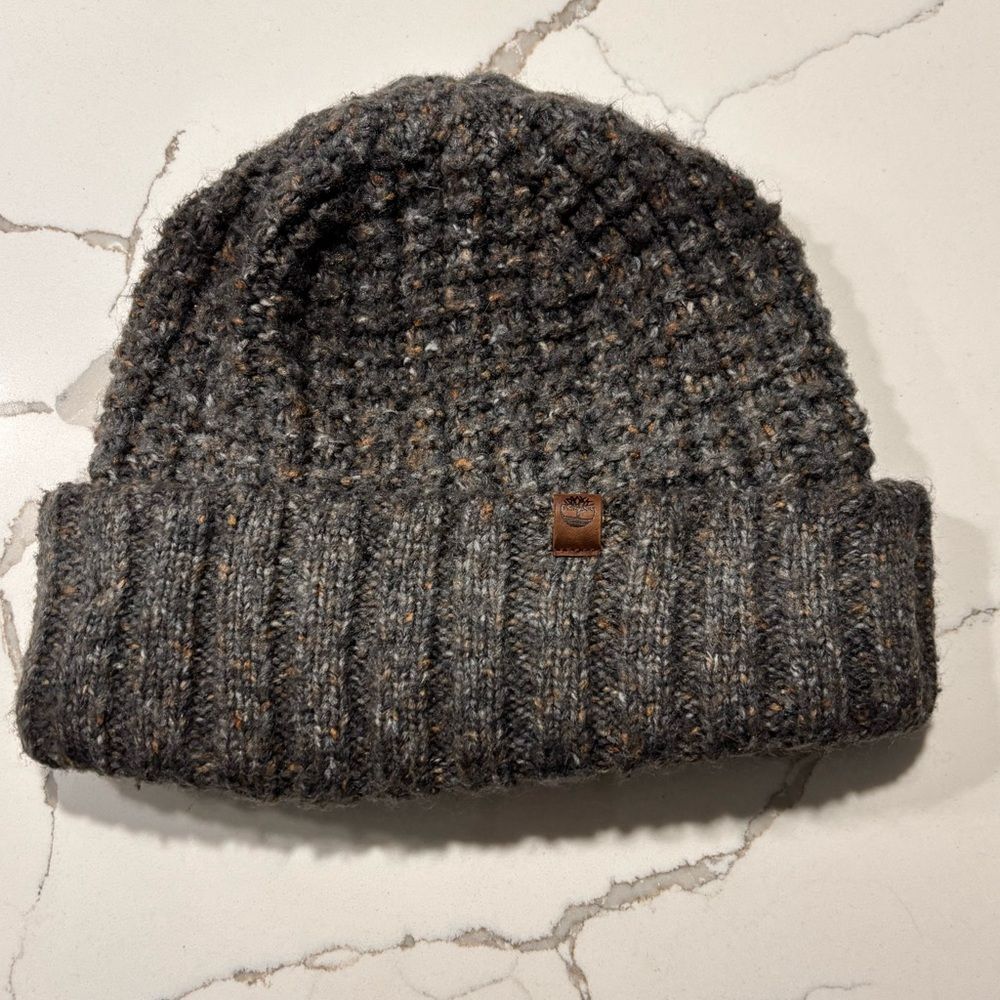 Timberland Unisex Women’s Mens Charcoal Grey Textured Knit Cuffed Beanie OS Gray